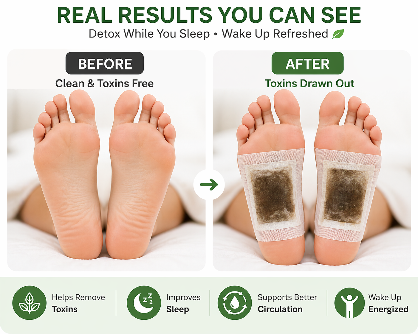 Herbal And Gentle Ingredient Detox Foot Pads (Buy 1 Get 1)  | (Pack of 10)